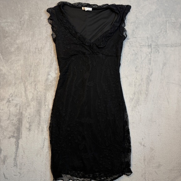 Mea Moe Dresses & Skirts - Moa Moa Dress Womens L Black Lace Ruffle Bodycon Witchy Grunge Made in USA 2986